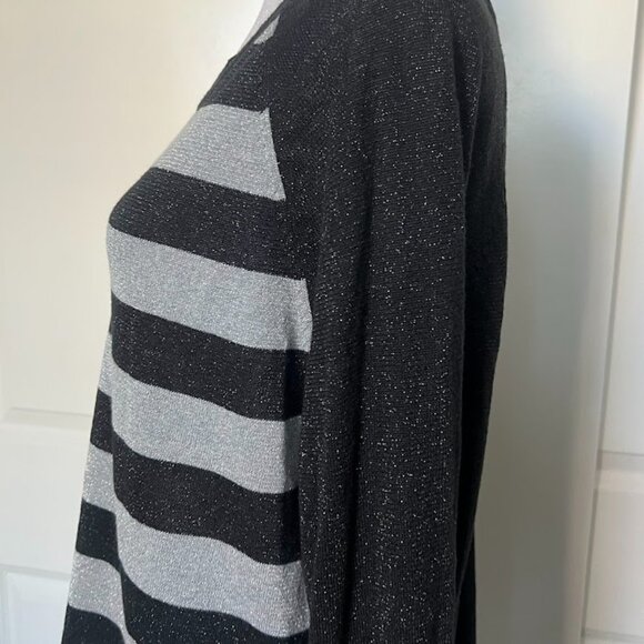 Michael Kors Silver Black Long Sleeve Striped Metallic Sweater Size Large - Picture 6 of 12